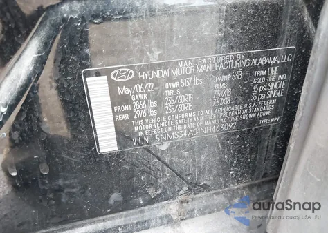 2022 Hyundai Santa Fe Sel из США, поврежденный, VIN 5NMS34AJ1NH463092